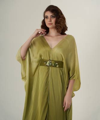 Green modal satin kaftaan 5