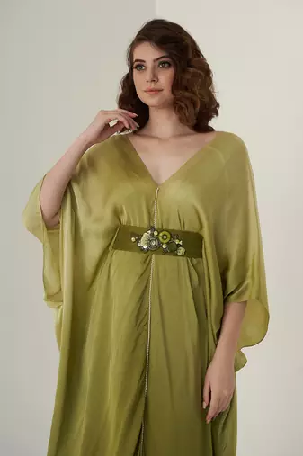 Green modal satin kaftaan