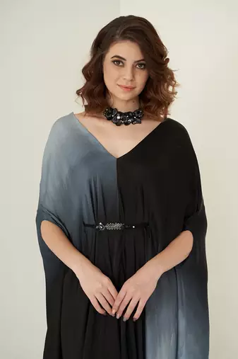 Black modal satin kaftaan