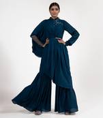 Teal blue georgette blend sharara set
