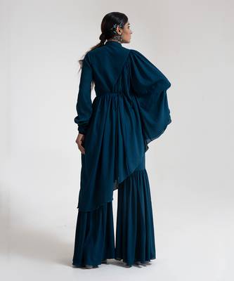 Teal blue georgette blend sharara set 3