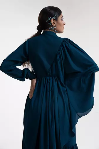 Teal blue georgette blend sharara set