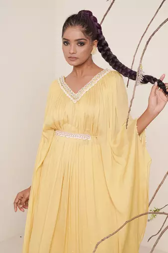 Yellow chiffon kaftaan