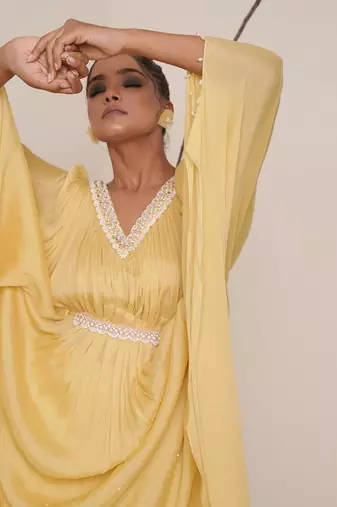 Yellow chiffon kaftaan