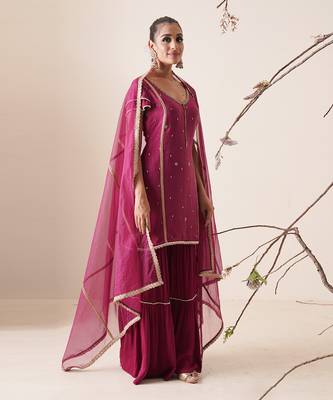 Wine modal satin sharara set 3