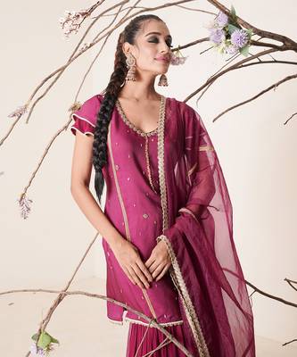 Wine modal satin sharara set 4
