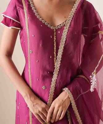 Wine modal satin sharara set 5