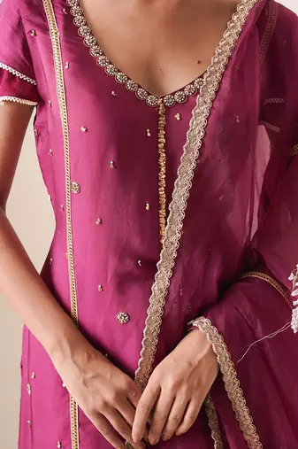 Wine modal satin sharara set