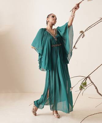 Teal chiffon kaftaan 1