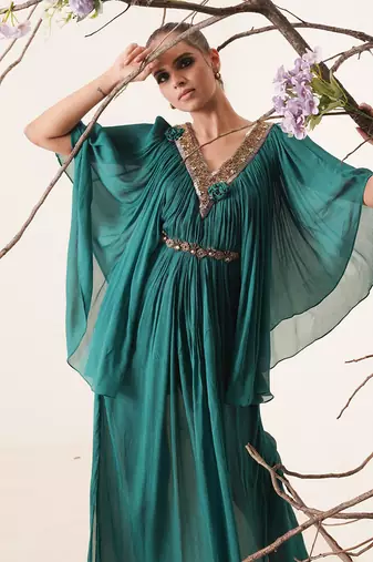 Teal chiffon kaftaan