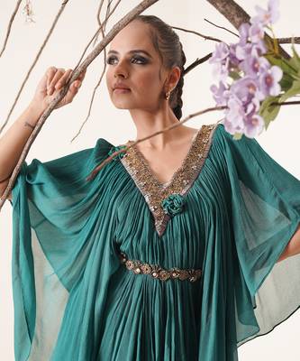 Teal chiffon kaftaan 5