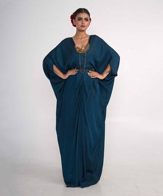 Teal blue modal satin kaftaan 1