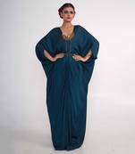 Teal blue modal satin kaftaan