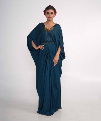 Teal blue modal satin kaftaan 2