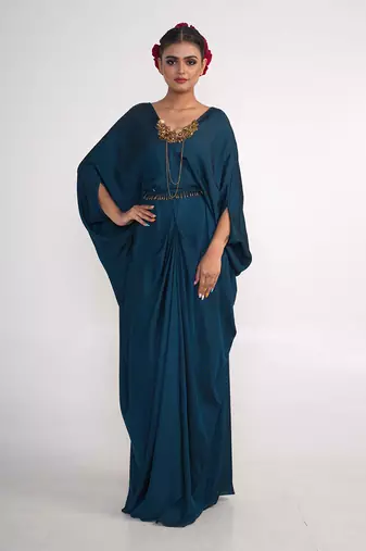 Teal blue modal satin kaftaan