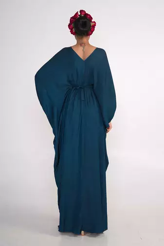 Teal blue modal satin kaftaan