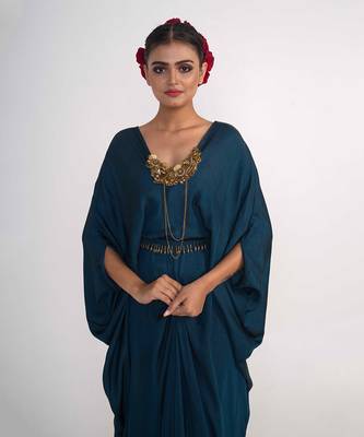 Teal blue modal satin kaftaan 4