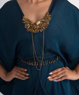 Teal blue modal satin kaftaan 5