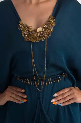 Teal blue modal satin kaftaan