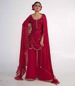 Maroon modal satin kurta set