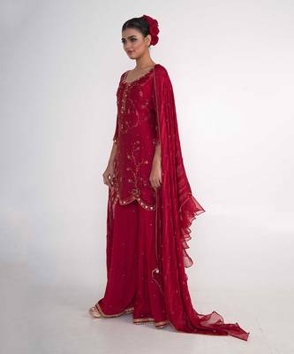 Maroon modal satin kurta set 2