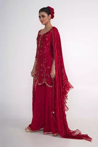 Maroon modal satin kurta set