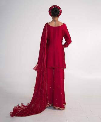 Maroon modal satin kurta set 3