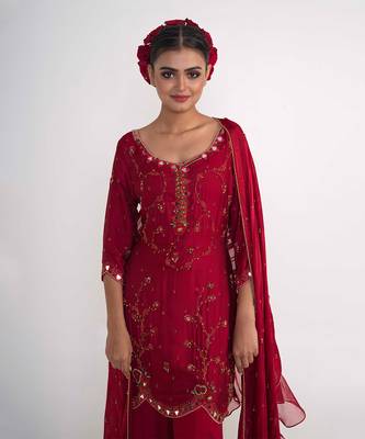 Maroon modal satin kurta set 4