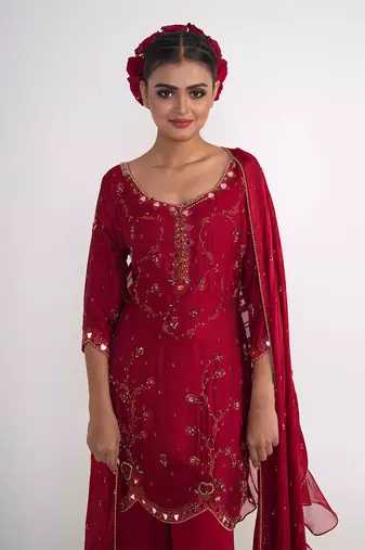Maroon modal satin kurta set