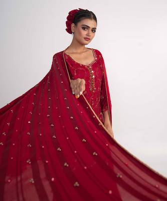 Maroon modal satin kurta set 5