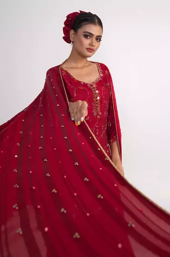 Maroon modal satin kurta set