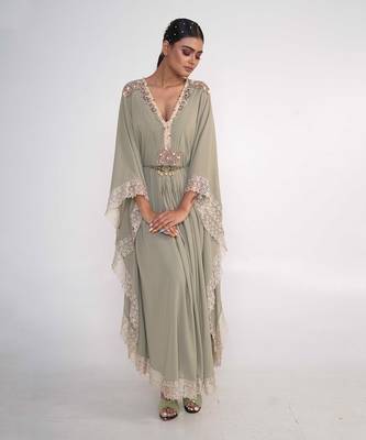 Sage green georgette kaftaan 1