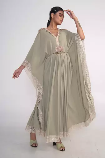 Sage green georgette kaftaan
