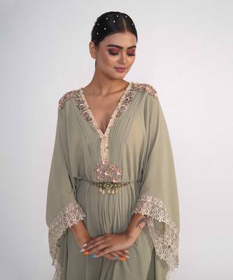 Sage green georgette kaftaan 4