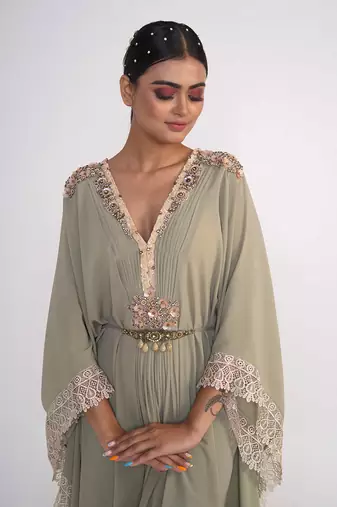 Sage green georgette kaftaan