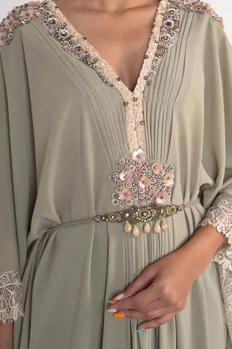 Sage green georgette kaftaan