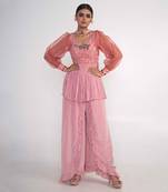 Pink chiffon and organza kurti set