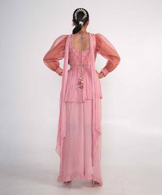 Pink chiffon and organza kurti set 3
