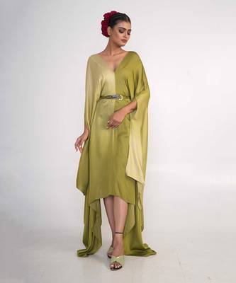 Olive green modal satin kaftaan 1