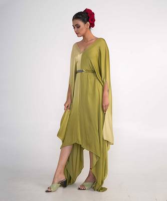 Olive green modal satin kaftaan 2