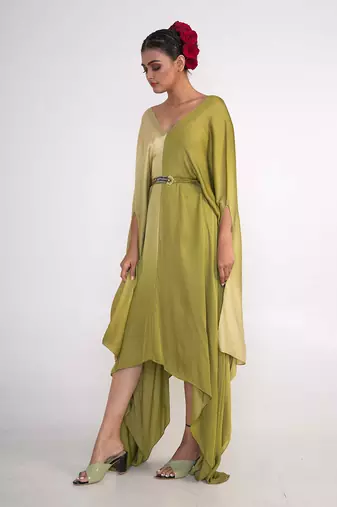 Olive green modal satin kaftaan