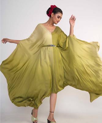 Olive green modal satin kaftaan 3