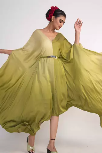 Olive green modal satin kaftaan