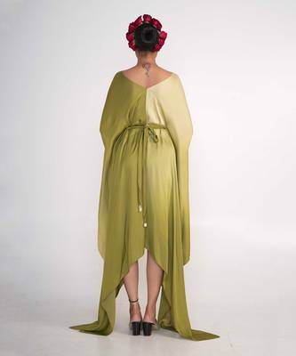 Olive green modal satin kaftaan 4