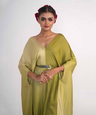 Olive green modal satin kaftaan 5