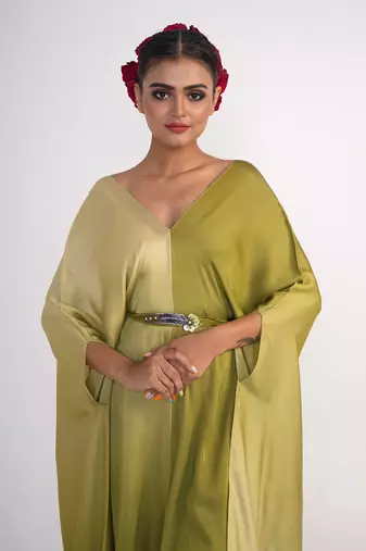 Olive green modal satin kaftaan