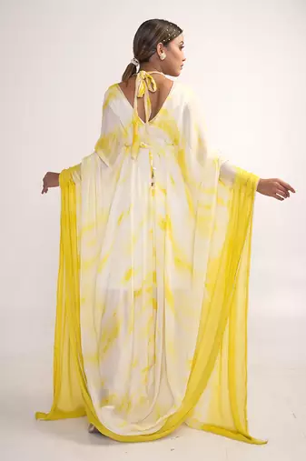 Yellow and white chiffon kaftaan