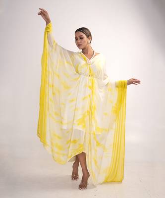 Yellow and white chiffon kaftaan 3