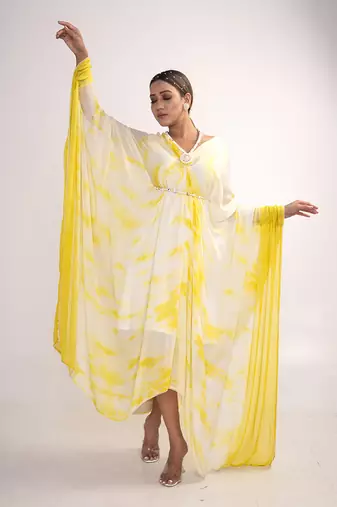 Yellow and white chiffon kaftaan