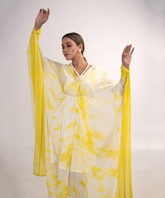 Yellow and white chiffon kaftaan 4